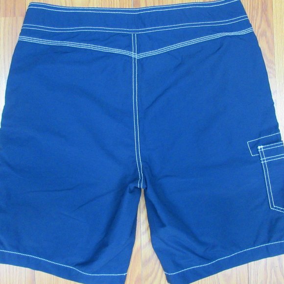 EXPRESS Mens LINED SWIM SHORTS COTTON/NYLON NAVY & WHITE Sz 32 - Picture 4 of 4